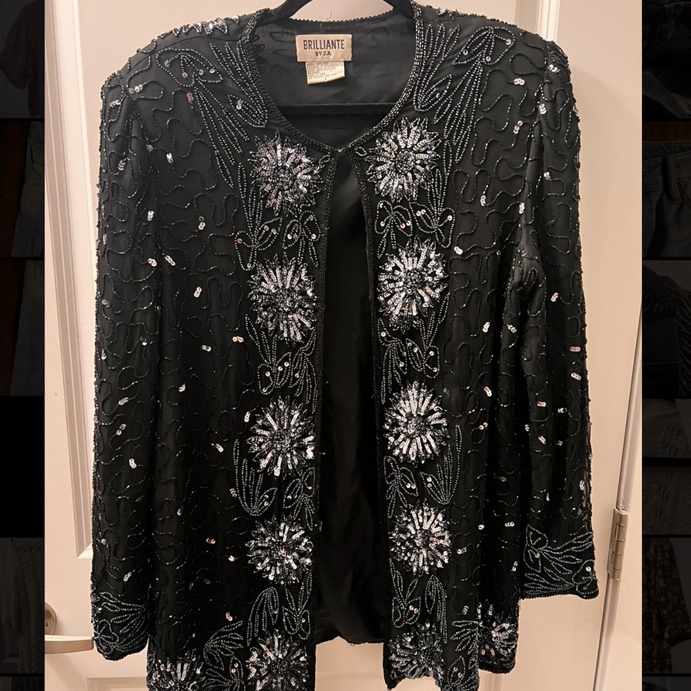 Vintage Black Beaded Blazer with shoulder pads attached